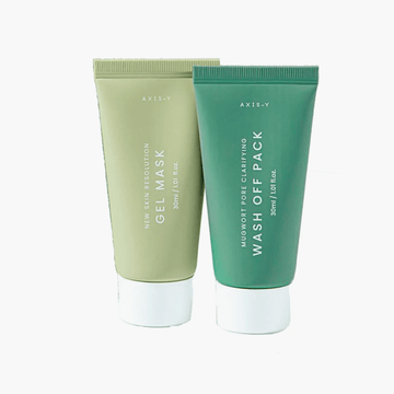 Axis-Y MASK NOW GLOW LATER DUO SET
-Mugwort Pore Clarifying Wash Off Pack 30 mL, New Skin Resolution Gel Mask 30 mL