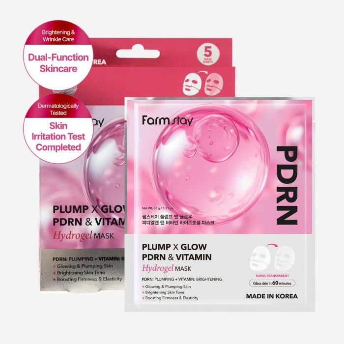 FarmStay Plump & Glow Pdrn&Vitamin Hydrogel Mask 35g x 4