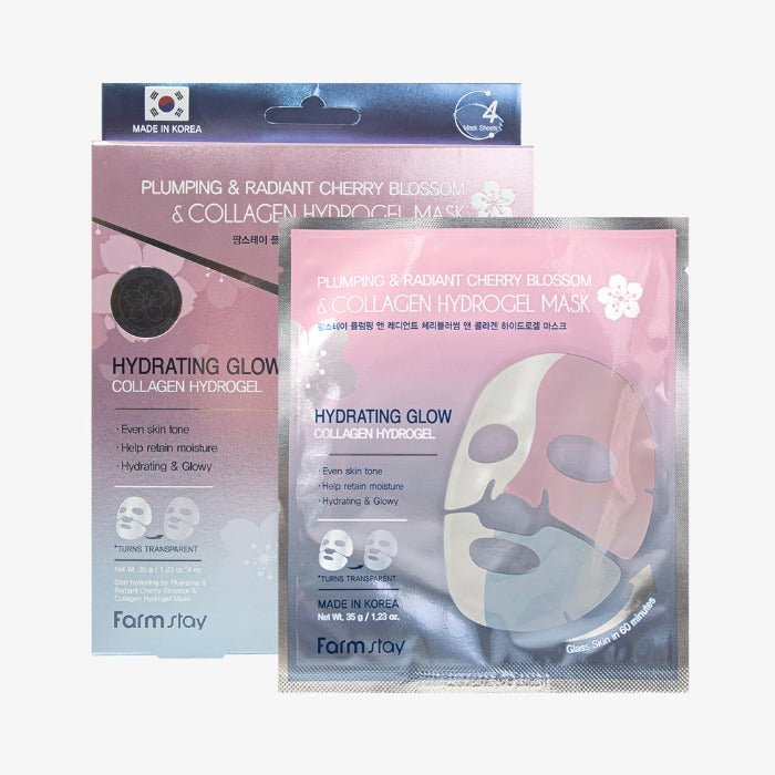 FarmStay Plumping & Radiant Cherry Blossom & Collagen Hydrogel Mask 35g x 4 Sheets