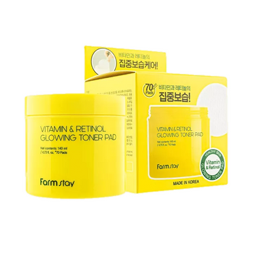 FARMSTAY VITAMIN & RETINOL GLOWING TONER PAD